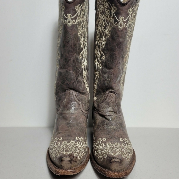 Corral A1094 Women's 6M Tan Leather Cream Embroidered Snip Toe Western Boots - Picture 4 of 12